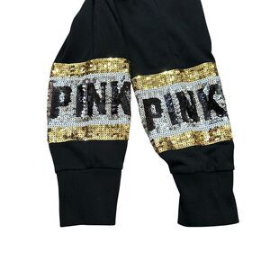 Victorias Secret Pink Womens Jogger Pants XS Black Gold Silver Sequin Athleisure